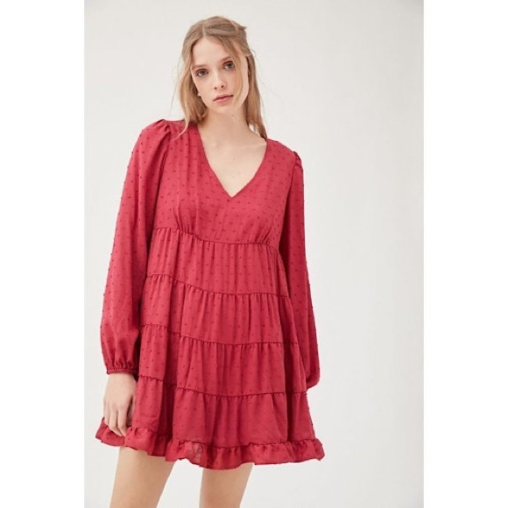 URBAN OUTFITTERS Long Sleeve V-Neck Frock Dress